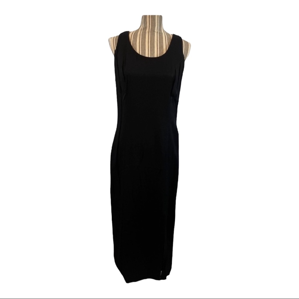 Vintage black long maxi sleeveless dress zipper back closure